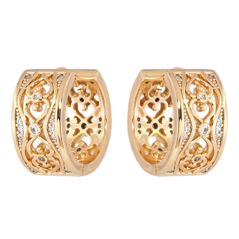 Серьги Xuping Позолота 18K колечки Резной узор с цирконием фото №1 Серьги Xuping Позолота 18K колечки Резной узор с цирконием фото №1