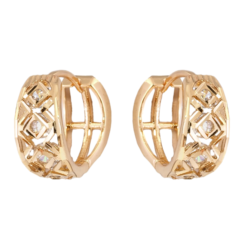 Сережки Xuping Позолота 18K колечка Ромбовий візерунок з цирконієм фото №1 Сережки Xuping Позолота 18K колечка Ромбовий візерунок з цирконієм фото №1