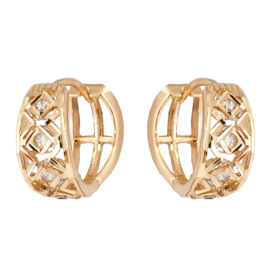 Серьги Xuping Позолота 18K колечки Ромбовый узор с цирконием фото №1 Серьги Xuping Позолота 18K колечки Ромбовый узор с цирконием фото №1