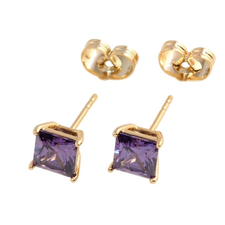 Серьги Xuping Позолота 18K пусеты Сиреневые фианиты 6х6мм фото №17