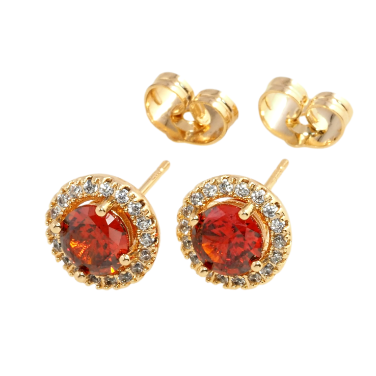 Сережки Xuping Позолота 18K пусети Червоні фіаніти в обрамленні цирконію ø 10мм фото №3