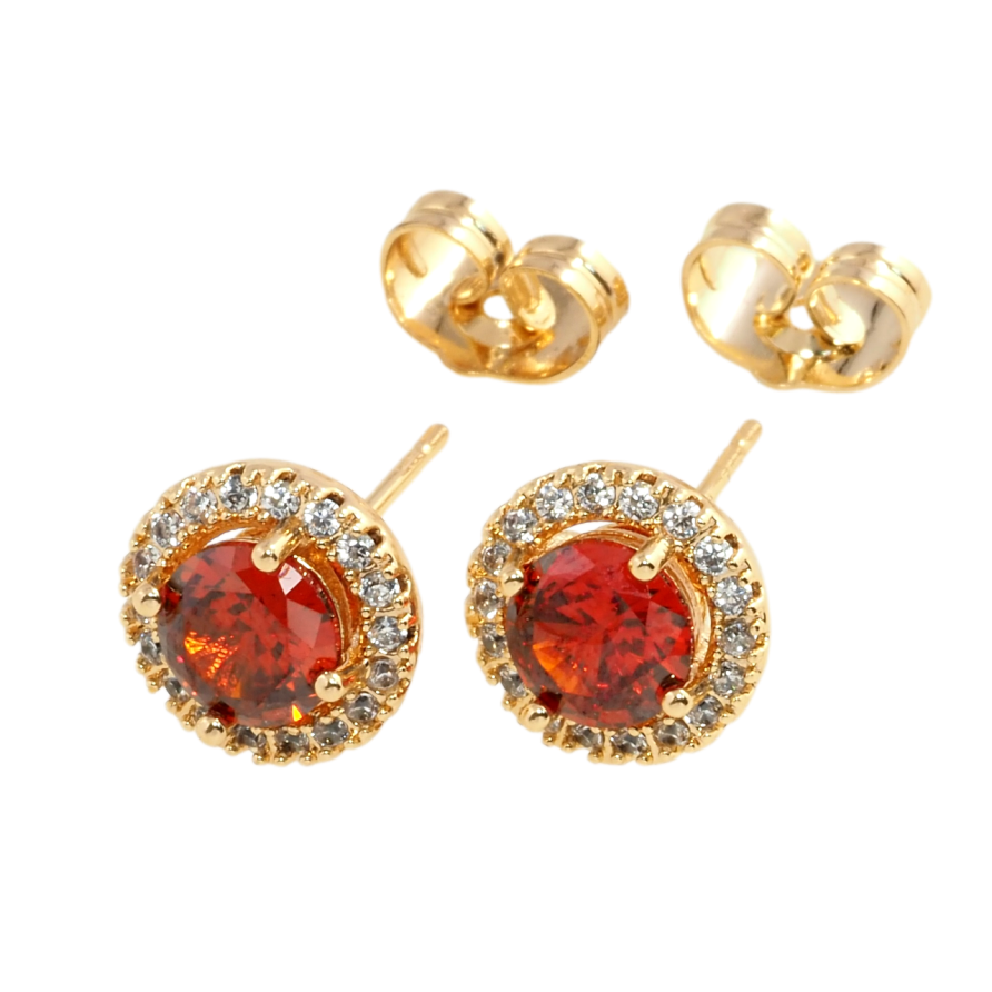 Серьги Xuping Позолота 18K пусеты Красные фианиты в обрамлении циркония ø 10мм фото №1