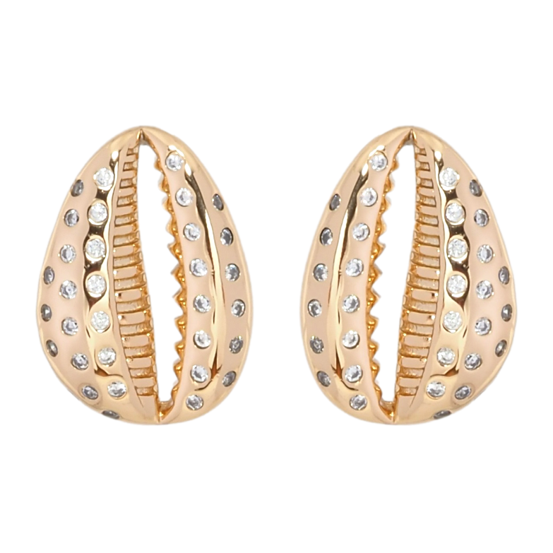 Сережки Xuping Позолота 18K пусети Мушлі Каурі з цирконієм фото №1