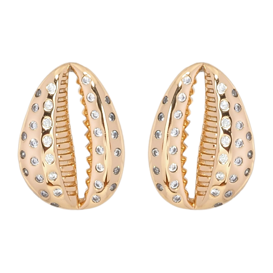 Сережки Xuping Позолота 18K пусети Мушлі Каурі з цирконієм фото №1