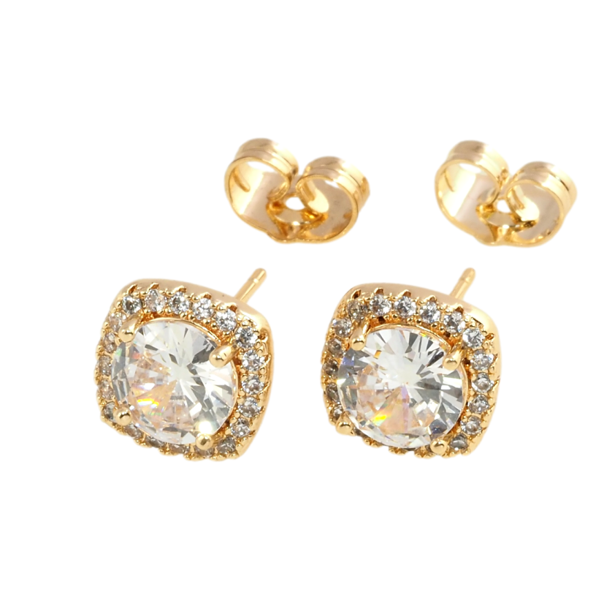 Серьги Xuping Позолота 18K пусеты Фианиты в обрамлении циркония 10х10мм фото №1