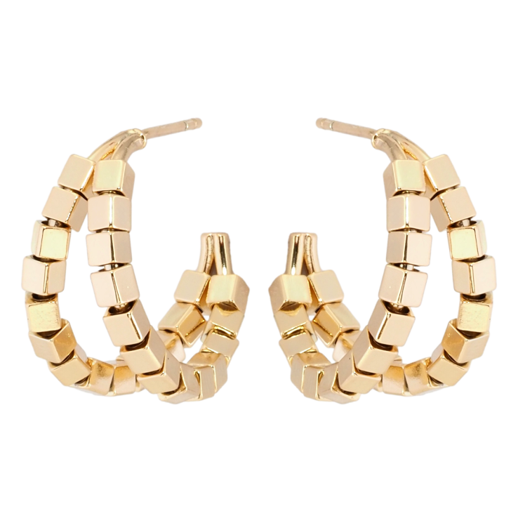 Сережки Xuping Позолота 18K пусети Подвійні дуги з квадратними намистинами фото №18 Сережки Xuping Позолота 18K пусети Подвійні дуги з квадратними намистинами фото №18