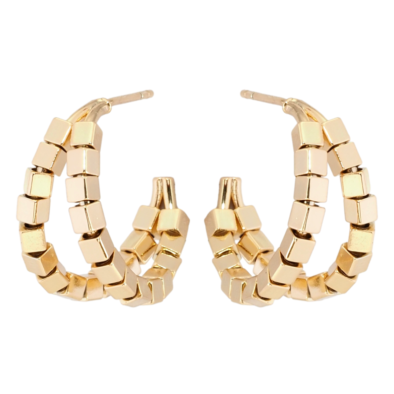 Сережки Xuping Позолота 18K пусети Подвійні дуги з квадратними намистинами фото №1