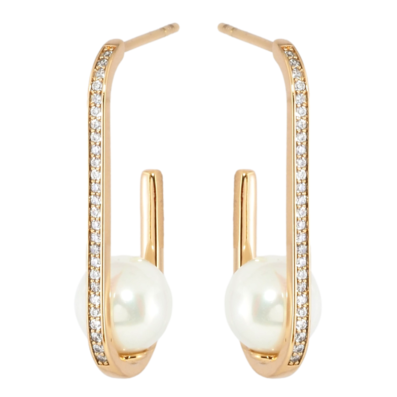 Серьги Xuping Позолота 18K пусеты Дуги с жемчугом фото №2 Серьги Xuping Позолота 18K пусеты Дуги с жемчугом фото №2