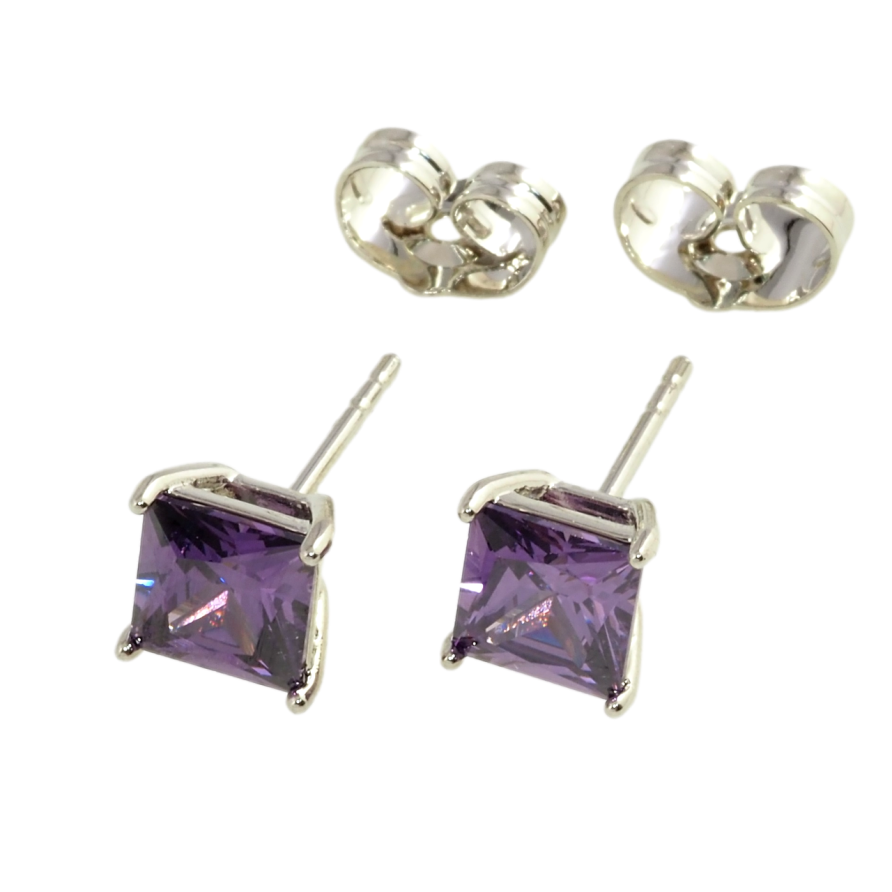 Серьги Xuping Родий пусеты Сиреневые фианиты 6х6мм фото №1