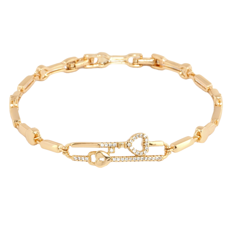 Браслет Xuping Позолота 18K Декоративный узор с сердечками-замочками длина с доп. замком 17,19см х 3-5мм фото №1 Браслет Xuping Позолота 18K Декоративный узор с сердечками-замочками длина с доп. замком 17,19см х 3-5мм фото №1