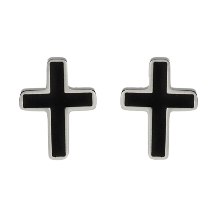 Сережки Xuping TTM Stainless Steel колір Родій пусети Хрестики з чорною емаллю фото №21
