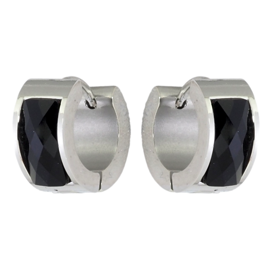 Серьги Xuping TTM Stainless Steel цвет Родий колечки Вставка черный кристалл фото №1