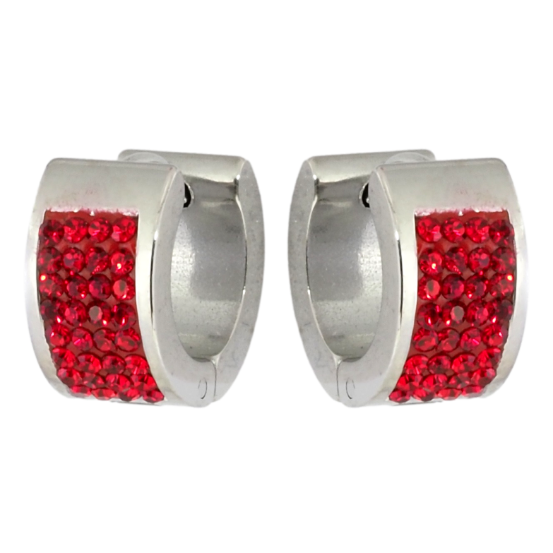 Сережки Xuping TTM Stainless Steel колір Родій колечка Інкрустація червоним цирконієм фото №1