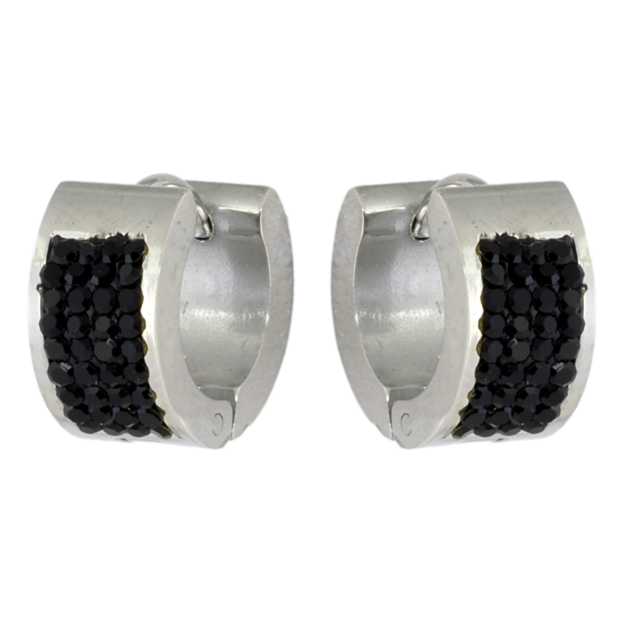 Серьги Xuping TTM Stainless Steel цвет Родий колечки Инкрустация черным цирконием фото №1
