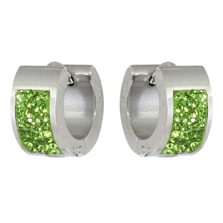 Серьги Xuping TTM Stainless Steel цвет Родий колечки Инкрустация зеленым цирконием фото №1