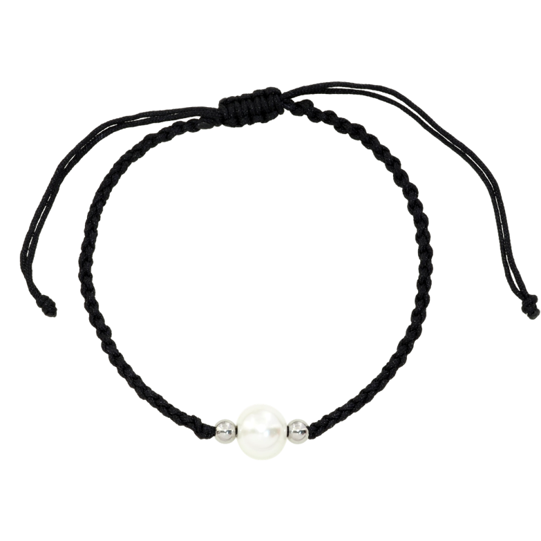 Браслет Xuping ТТМ Stainless Steel цвет Родий Черный шнур с жемчужиной, ø 8мм на затяжке 16-28см х 2мм фото №1 Браслет Xuping ТТМ Stainless Steel цвет Родий Черный шнур с жемчужиной, ø 8мм на затяжке 16-28см х 2мм фото №1