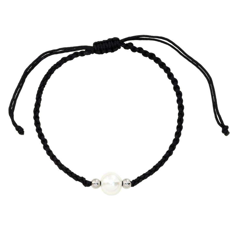 Браслет Xuping ТТМ Stainless Steel цвет Родий Черный шнур с жемчужиной, ø 8мм на затяжке 16-28см х 2мм фото №1 Браслет Xuping ТТМ Stainless Steel цвет Родий Черный шнур с жемчужиной, ø 8мм на затяжке 16-28см х 2мм фото №1