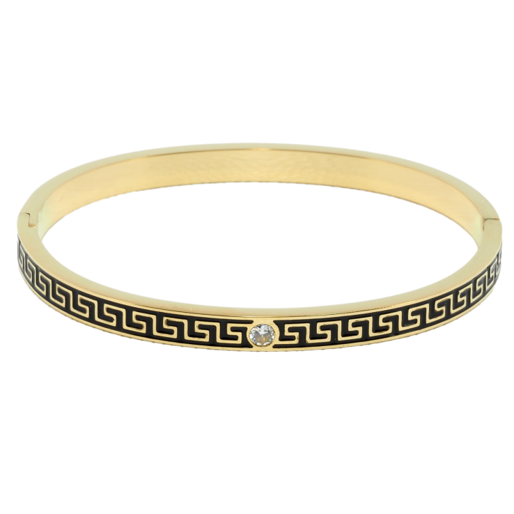 Браслет Xuping ТТМ Stainless Steel цвет 14K Греческий узор с кристаллом ø 5.7см фото №12 Браслет Xuping ТТМ Stainless Steel цвет 14K Греческий узор с кристаллом ø 5.7см фото №12
