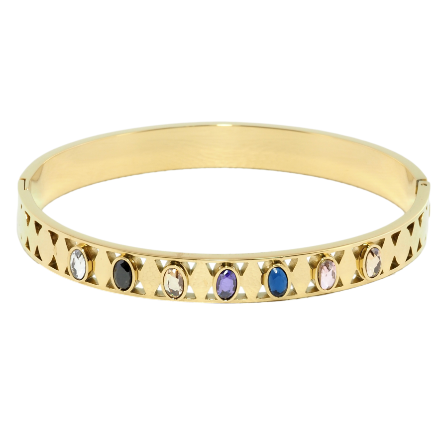 Браслет Xuping ТТМ Stainless Steel цвет 14K Узор с цветными кристаллами ø 6см фото №1 Браслет Xuping ТТМ Stainless Steel цвет 14K Узор с цветными кристаллами ø 6см фото №1