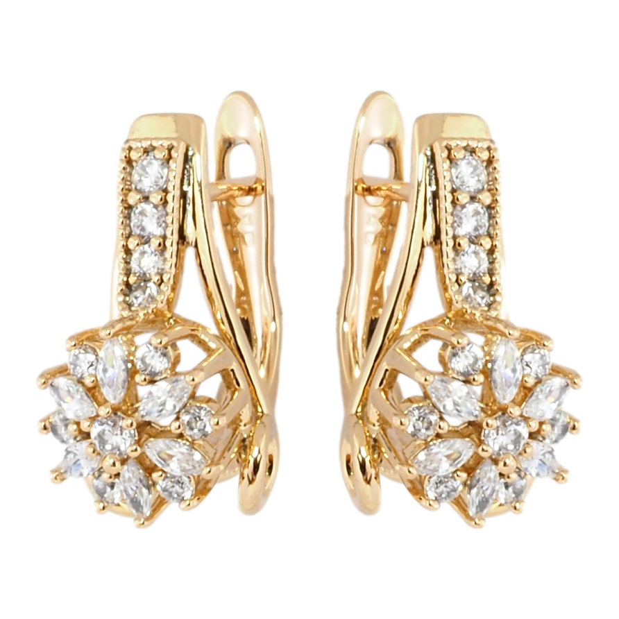 Сережки Xuping Позолота 18K англійський замок Квітковий візерунок з цирконієм фото №1