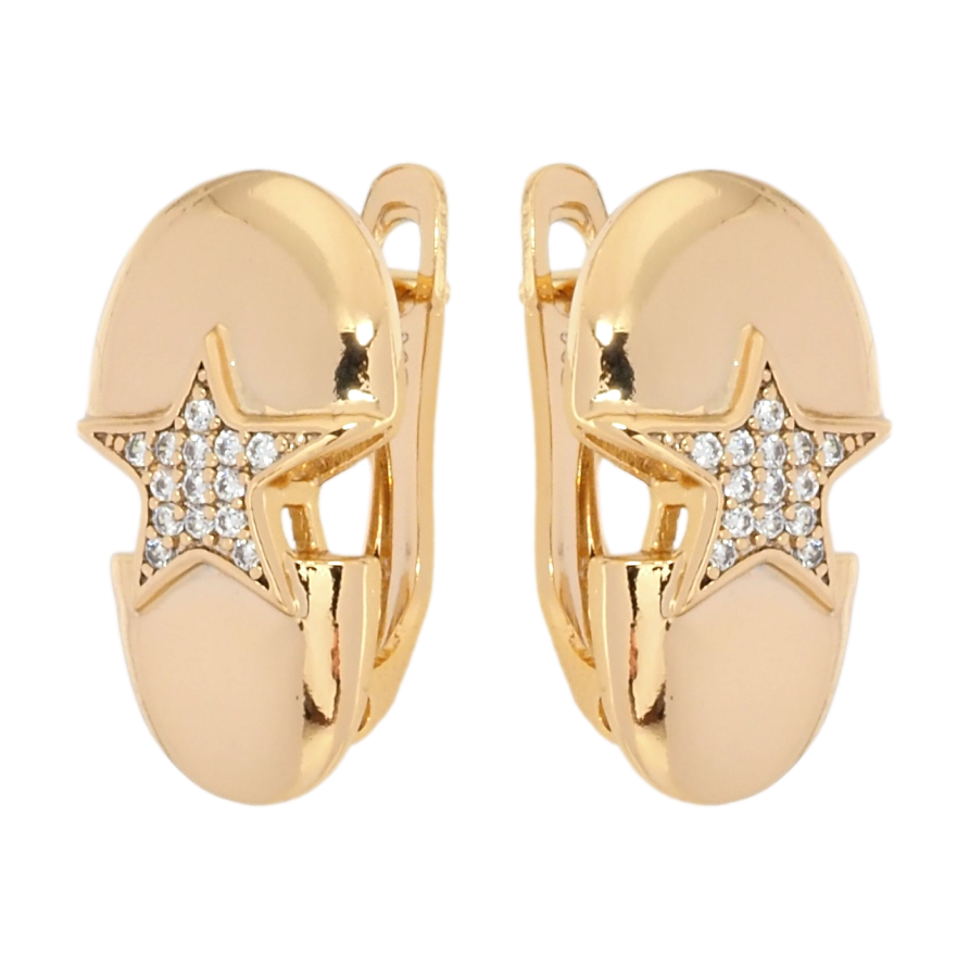 Серьги Xuping Позолота 18K английский замок Звезды с цирконием фото №1