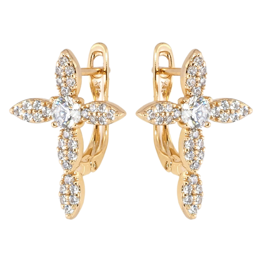 Сережки Xuping Позолота 18K англійський замок Хрестики з інкрустацією цирконієм фото №1