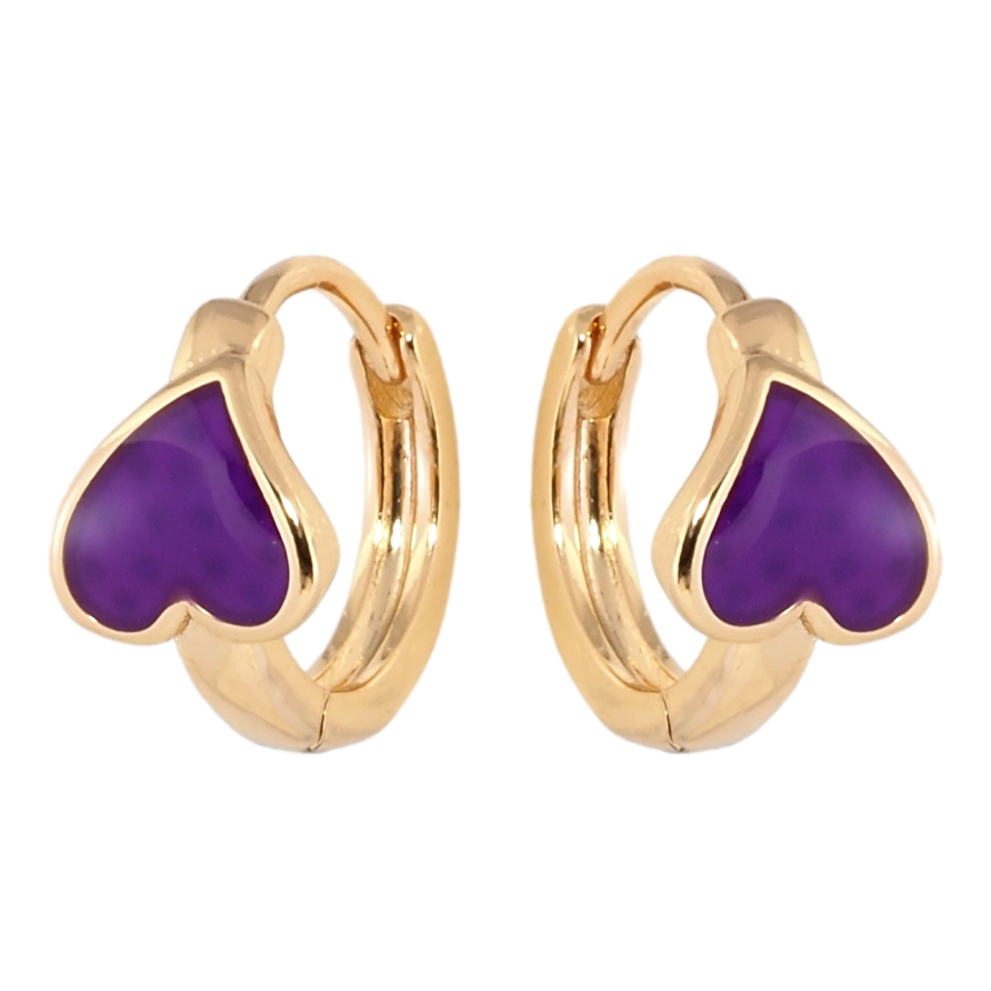 Сережки Xuping Позолота 18K колечка Серця з бузковою емаллю фото №1