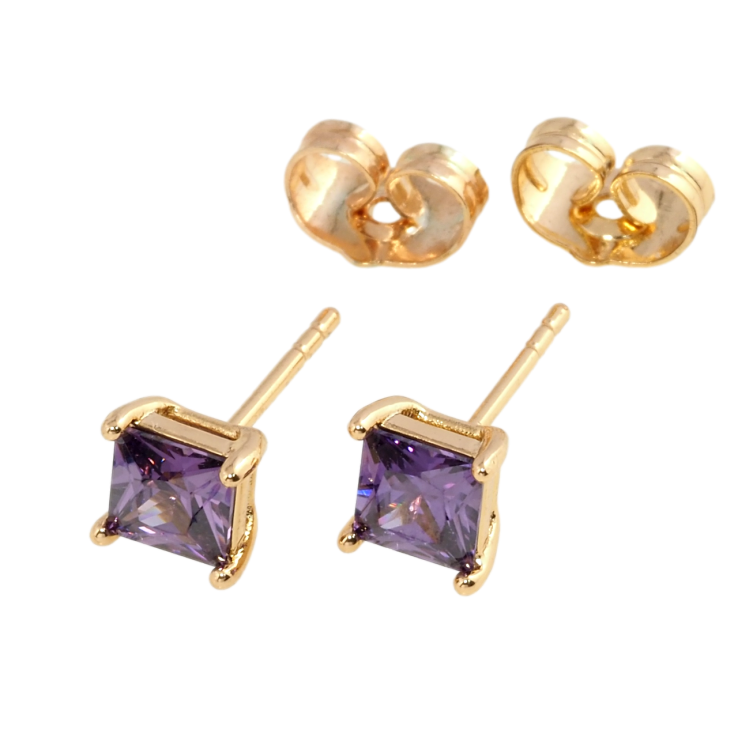 Серьги Xuping Позолота 18K пусеты Сиреневые фианиты в 4-х крапановой оправе 5х5мм фото №16