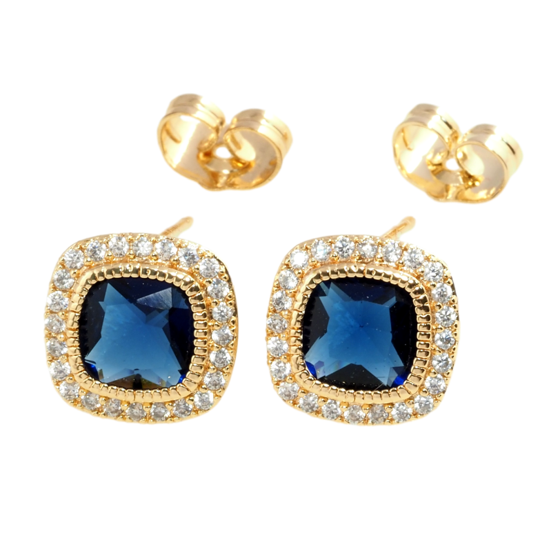 Серьги Xuping Позолота 18K пусеты Синие фианиты в обрамлении циркония 11х11мм фото №1 Серьги Xuping Позолота 18K пусеты Синие фианиты в обрамлении циркония 11х11мм фото №1