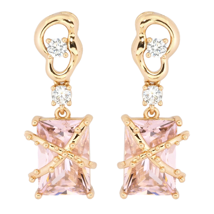 Сережки Xuping Позолота 18K пусети Декоративні підвіски з рожевими фіанітами фото №7 Сережки Xuping Позолота 18K пусети Декоративні підвіски з рожевими фіанітами фото №7