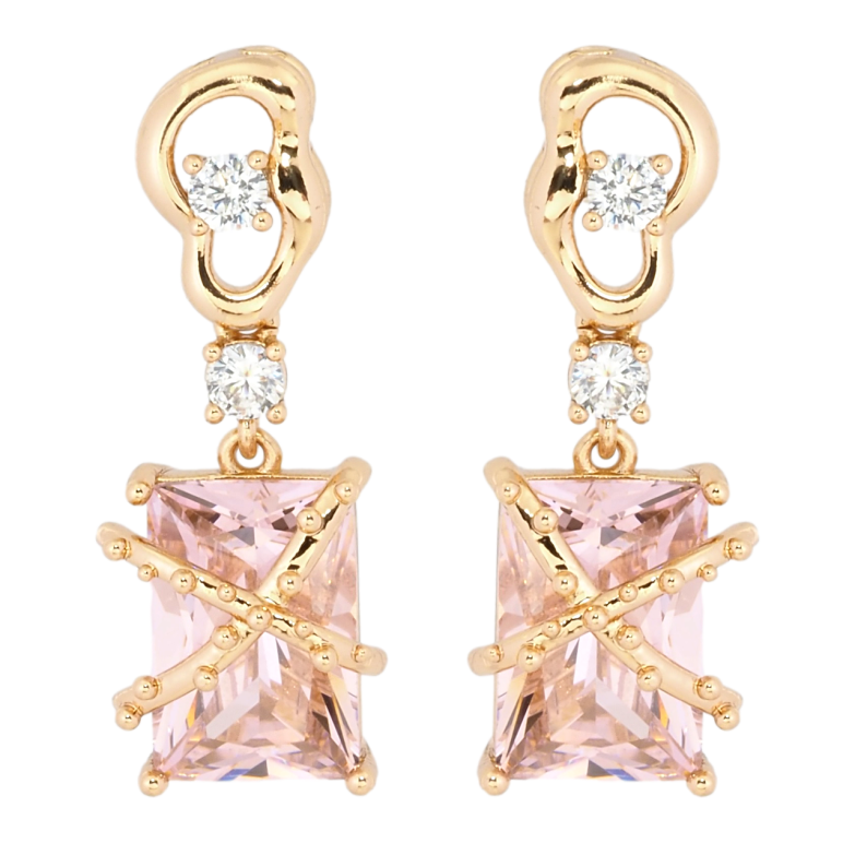 Сережки Xuping Позолота 18K пусети Декоративні підвіски з рожевими фіанітами фото №1