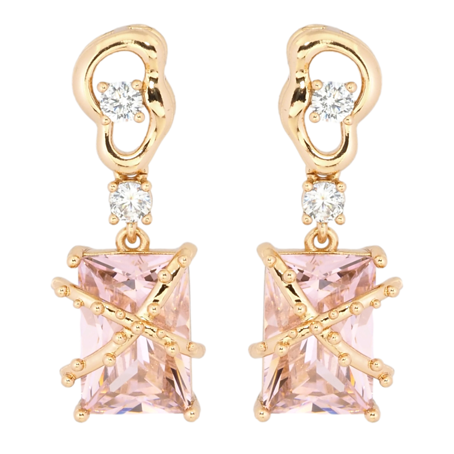 Сережки Xuping Позолота 18K пусети Декоративні підвіски з рожевими фіанітами фото №1