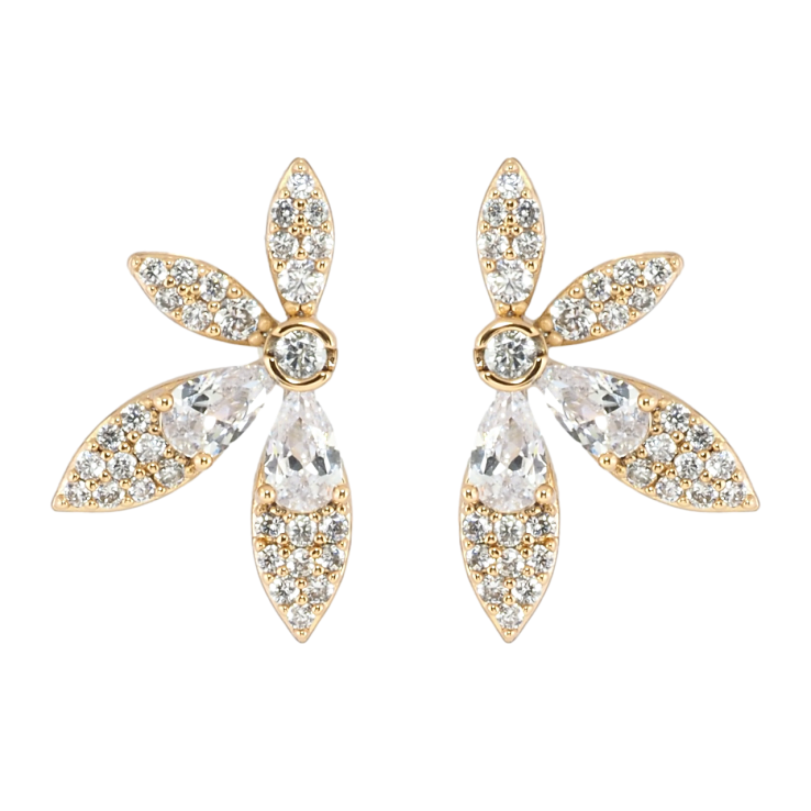 Сережки Xuping Позолота 18K пусети Квіточки з цирконієм фото №5 Сережки Xuping Позолота 18K пусети Квіточки з цирконієм фото №5