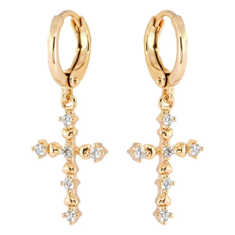 Сережки Xuping Позолота 18K підвіски на колечках Хрестики з цирконієм фото №1