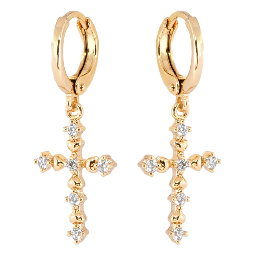 Сережки Xuping Позолота 18K підвіски на колечках Хрестики з цирконієм фото №1
