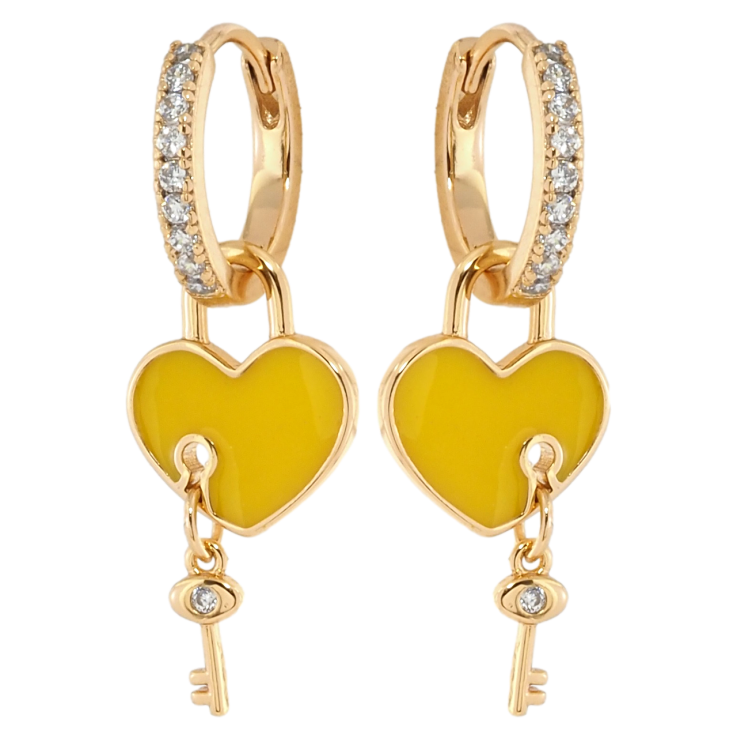 Серьги Xuping Позолота 18K подвески на колечках Желтые сердечки с ключиками 2 в 1 фото №10