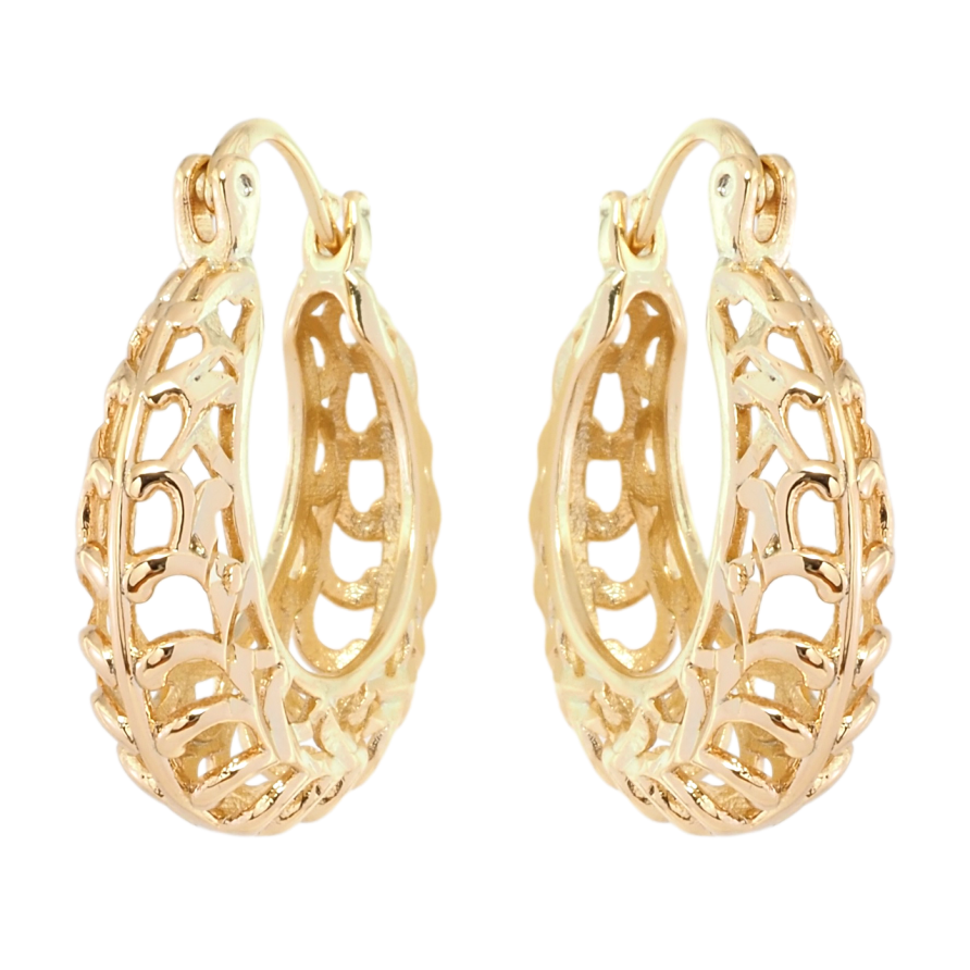 Сережки Xuping Позолота 18K замок-шпилька Різьблений орнамент ø 2.4см фото №1