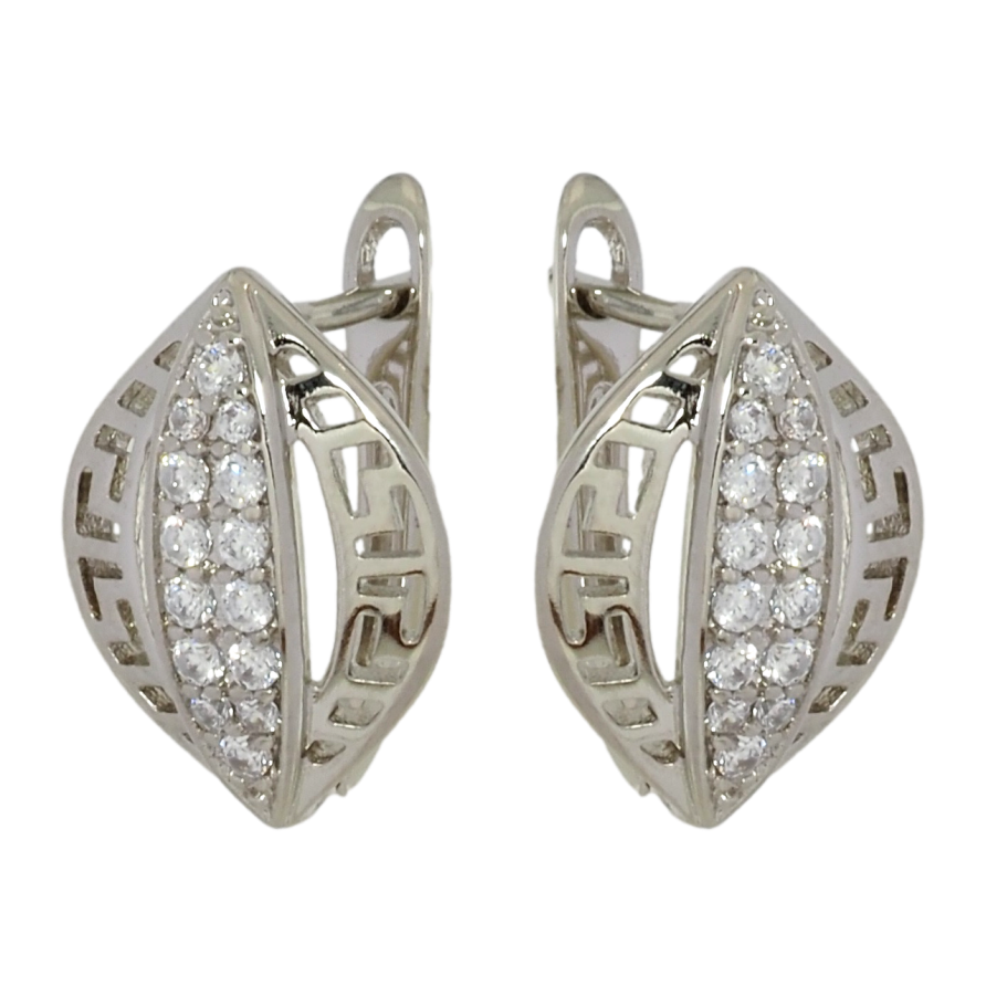 Серьги Xuping Родий английский замок Резной узор с цирконием фото №1 Серьги Xuping Родий английский замок Резной узор с цирконием фото №1