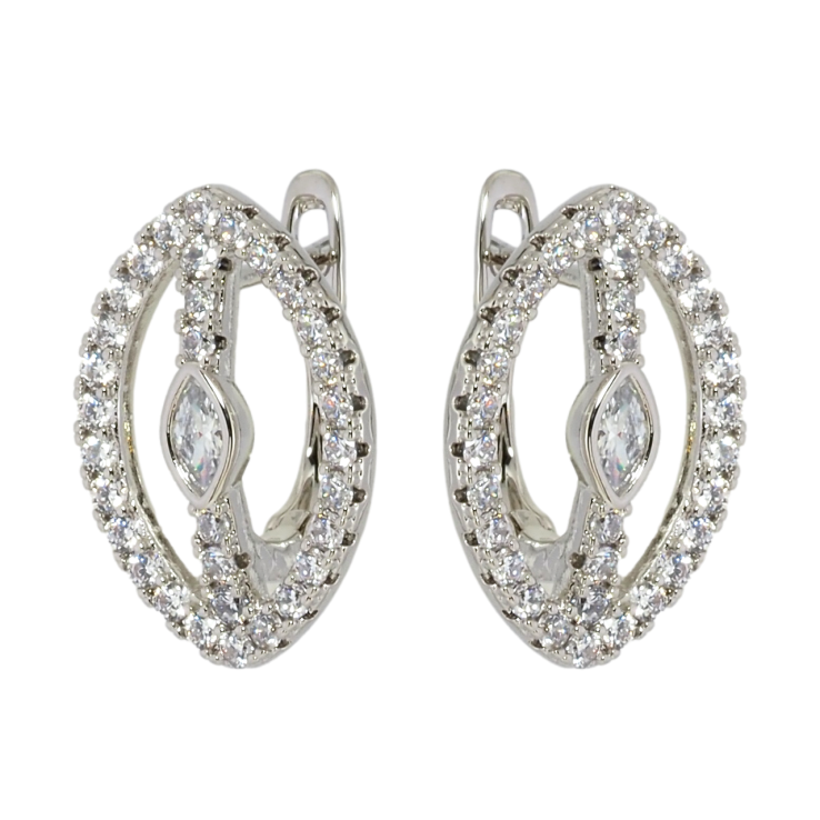 Серьги Xuping Родий английский замок Овальные с цирконием фото №8