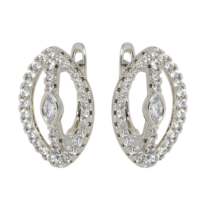 Серьги Xuping Родий английский замок Овальные с цирконием фото №1 Серьги Xuping Родий английский замок Овальные с цирконием фото №1