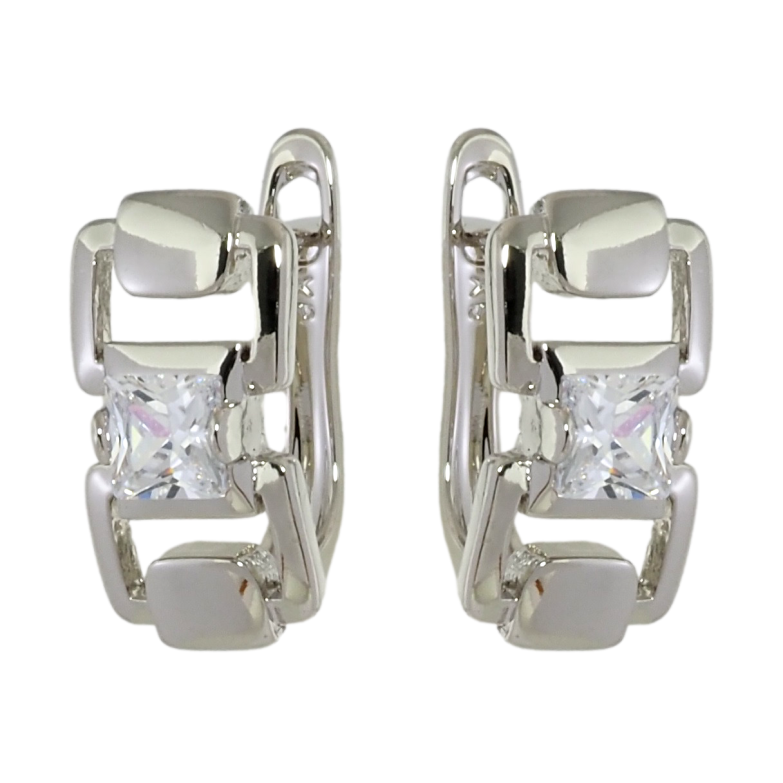 Серьги Xuping Родий английский замок Узор с вставками фианитов фото №1