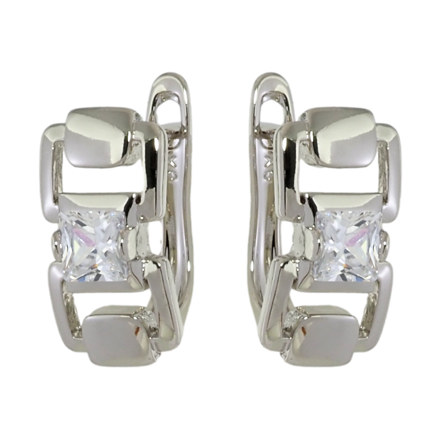 Серьги Xuping Родий английский замок Узор с вставками фианитов фото №1