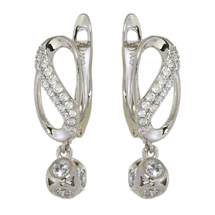 Серьги Xuping Родий английский замок Декоративный узор и подвески шарики с цирконием фото №7