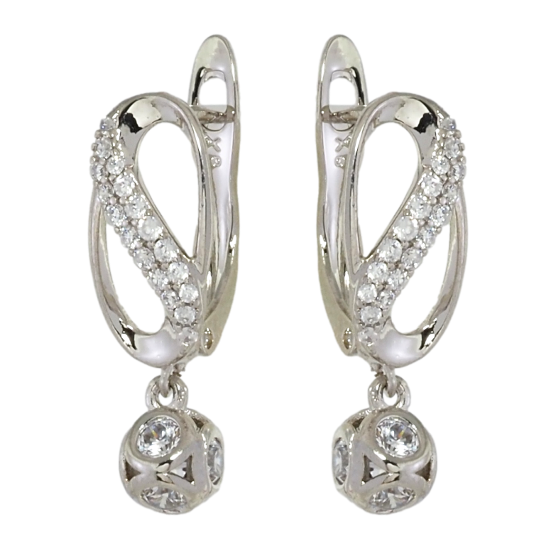 Серьги Xuping Родий английский замок Декоративный узор и подвески шарики с цирконием фото №1