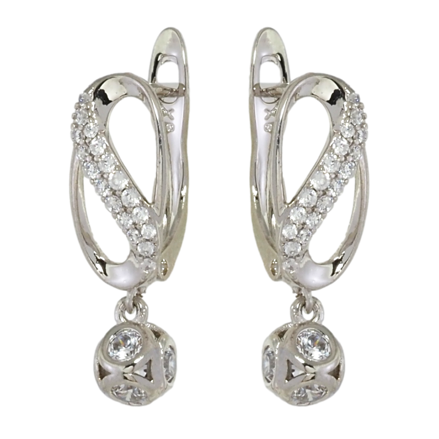 Серьги Xuping Родий английский замок Декоративный узор и подвески шарики с цирконием фото №1