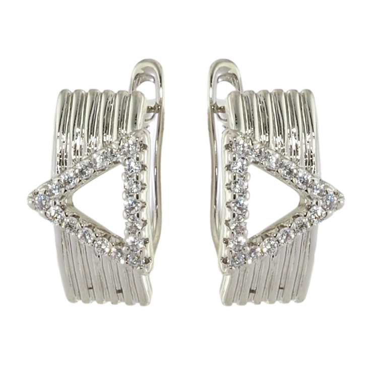 Серьги Xuping Родий английский замок Узор треугольники с цирконием фото №2