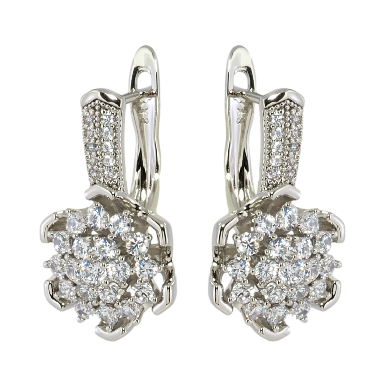 Серьги Xuping Родий английский замок Цветочки с цирконием фото №1