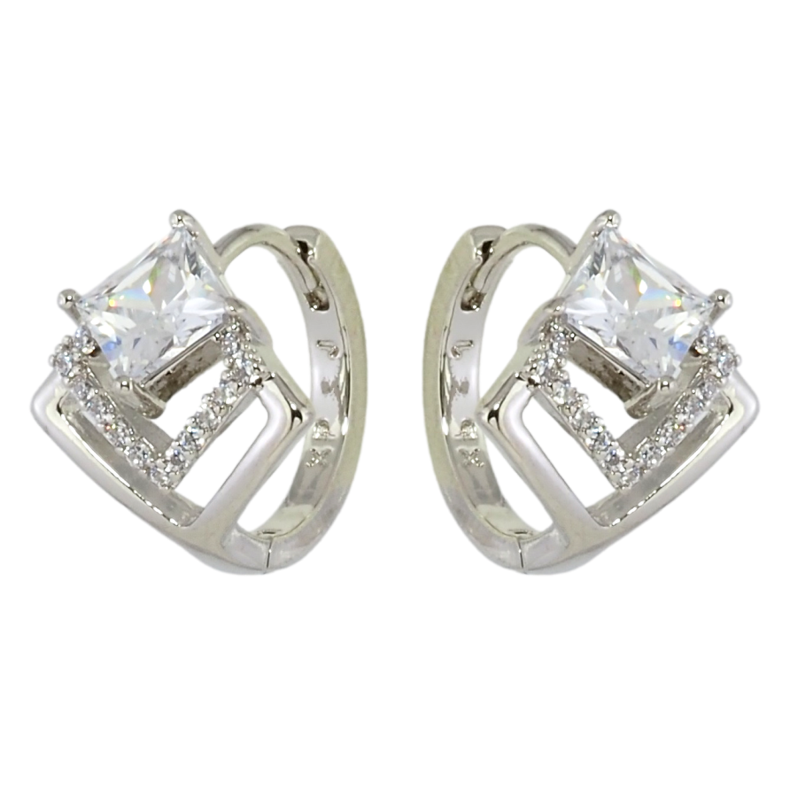 Сережки Xuping Родій колечка Ромби з кристалами фото №1 Сережки Xuping Родій колечка Ромби з кристалами фото №1