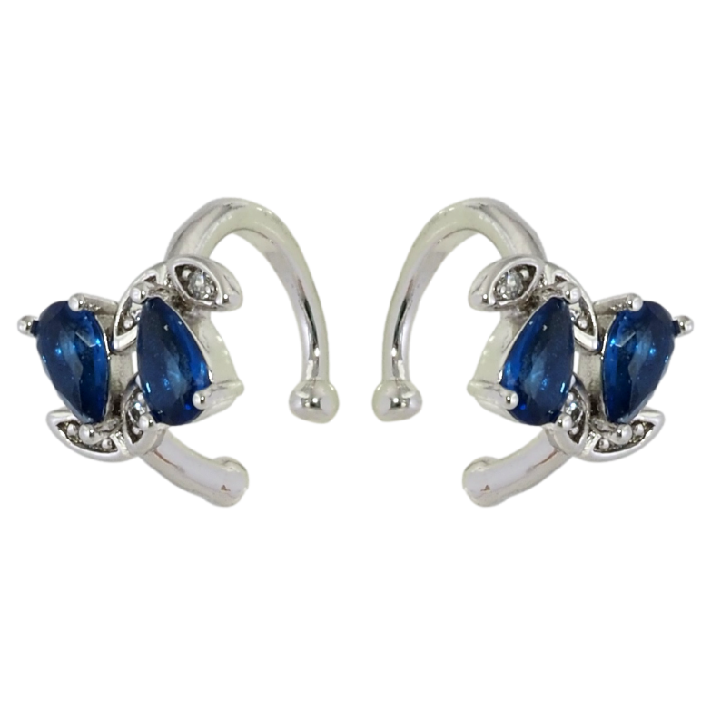 Серьги Xuping Родий каффы Синие кристальные бутоны фото №1