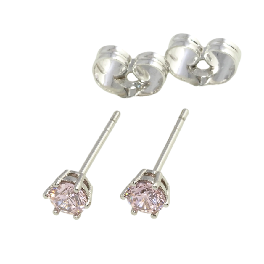 Серьги Xuping Родий пусеты Розовые фианиты в 6-ти крапановой оправе ø 4мм фото №1 Серьги Xuping Родий пусеты Розовые фианиты в 6-ти крапановой оправе ø 4мм фото №1